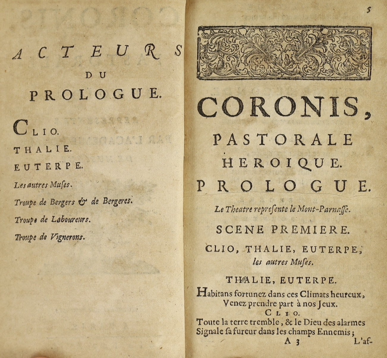 Chappuzeau de Bauge, Daniel-Paul - Coronis: Pastorale Heroique, 12mo, quarter calf gilt, with 60 blank leaves bound in, lacks frontispiece, Paris, 1692